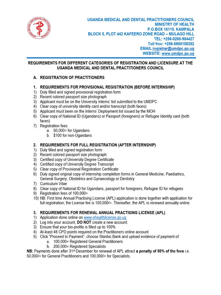 Requirements For Categories of Registration and Licensure at UMDPC ...