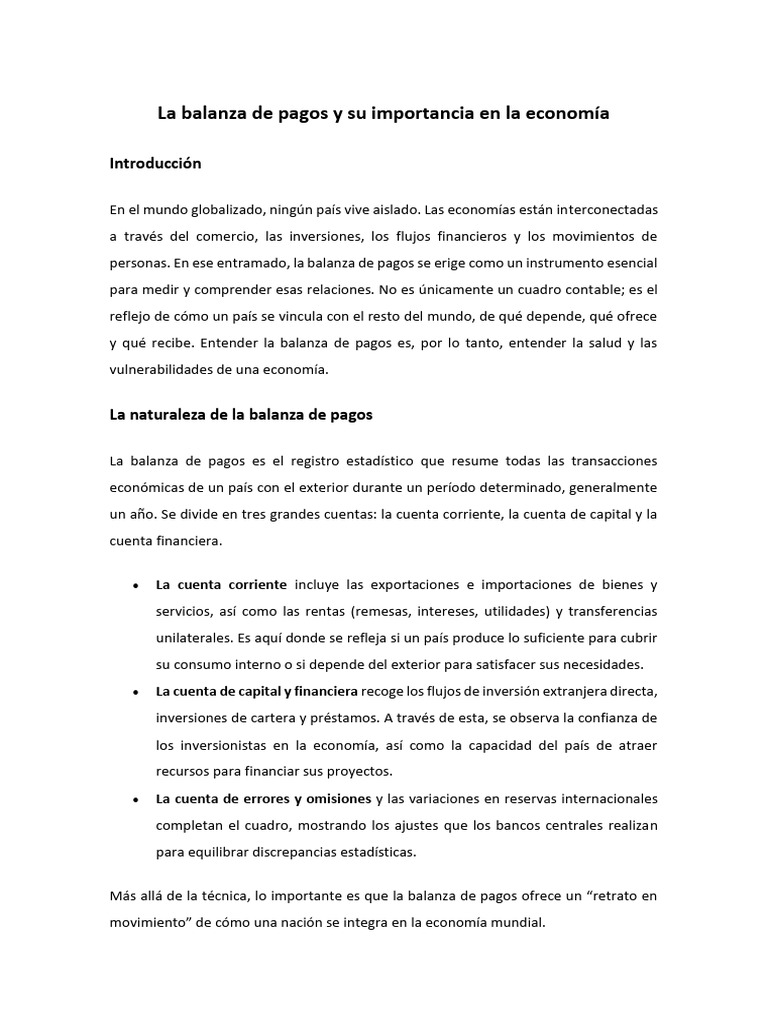 Importancia de la Balanza de Pagos | PDF | Balance de pagos | Cuenta ...