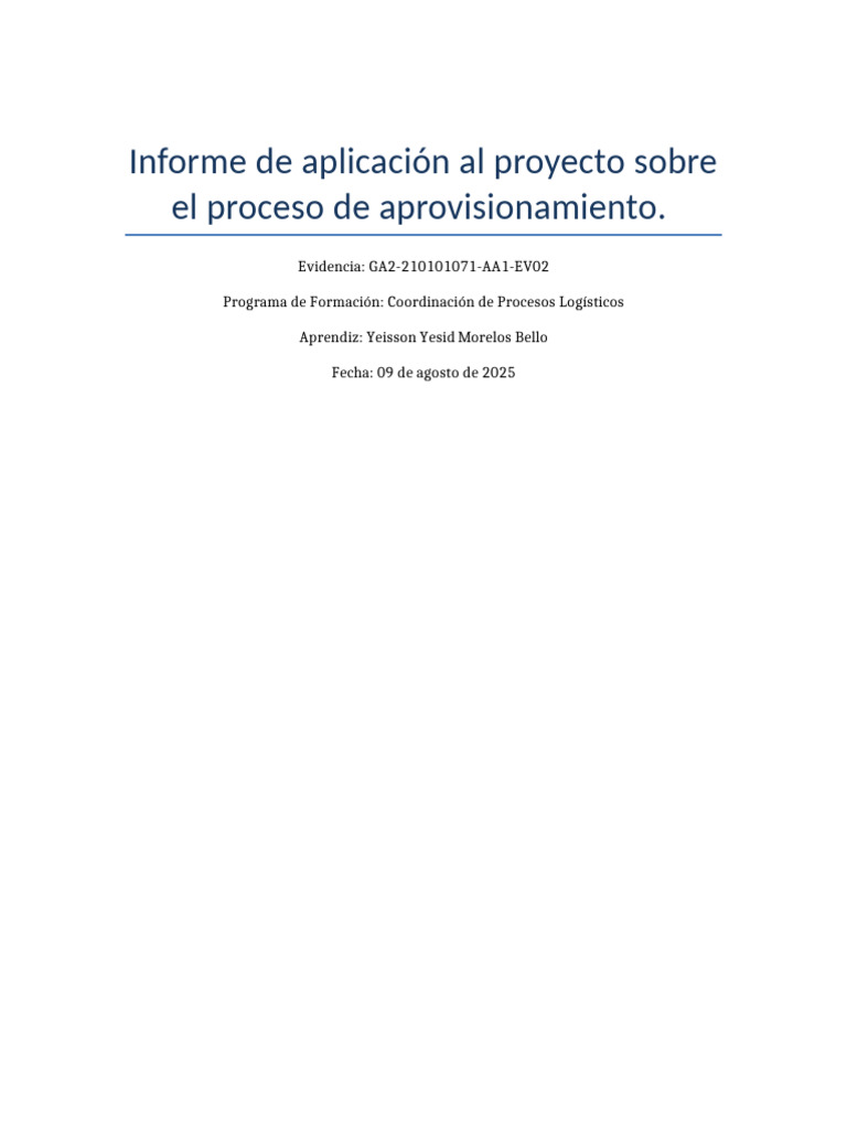 Informe de Aplicación Al Proyecto Sobre El Proceso de Aprovisionamiento ...