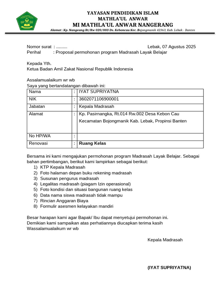 2.1 Format Proposal Renovasi Ruang Kelas | PDF