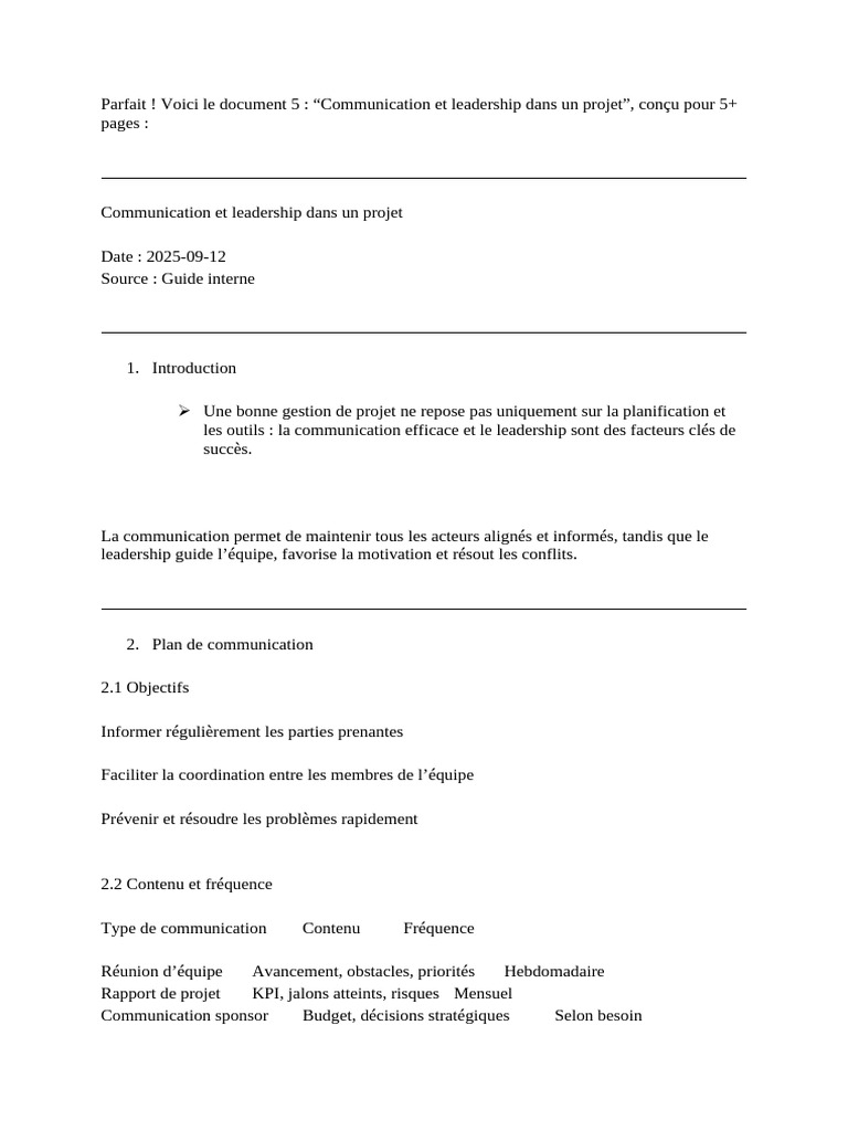 Communication et leadership en projet | PDF | Gestion de projet | Business