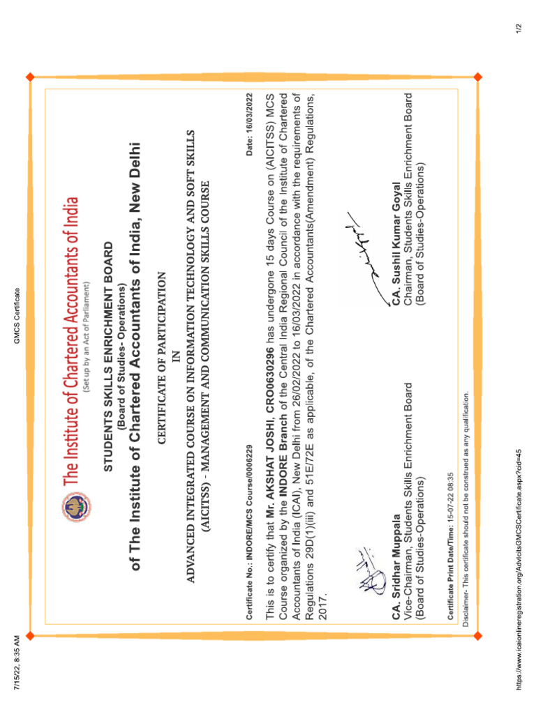 Gmcs Certificate Pdf