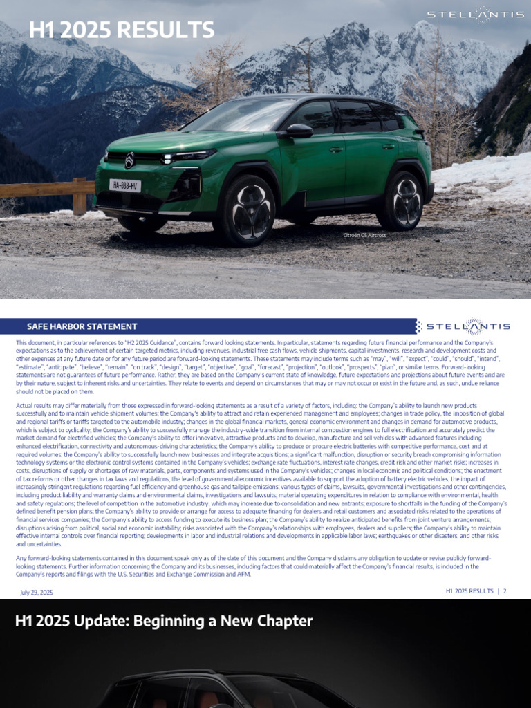 Stellantis H1 2025 Financial Overview | PDF | Electric Vehicle | Free ...