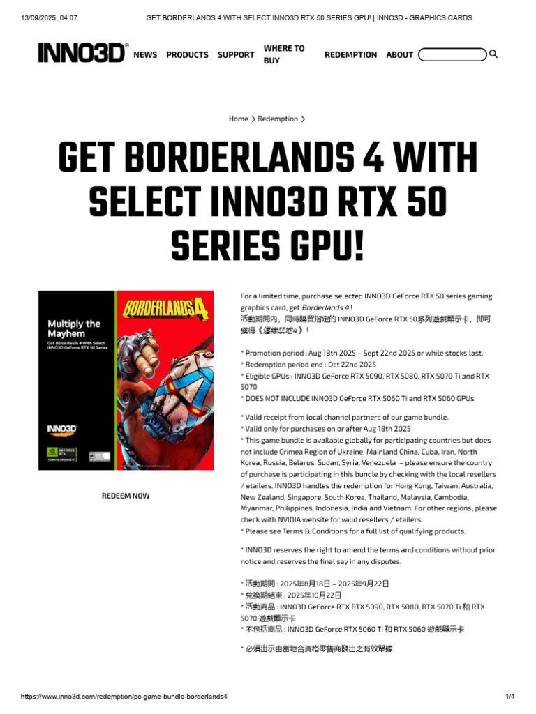 Get Borderlands 4 With Select Inno3d RTX 50 Series Gpu! - Inno3d ...