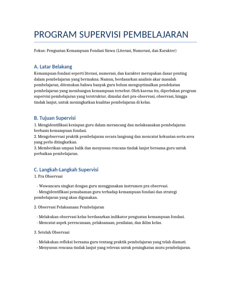 Program Supervisi Kemampuan Fondasi | PDF
