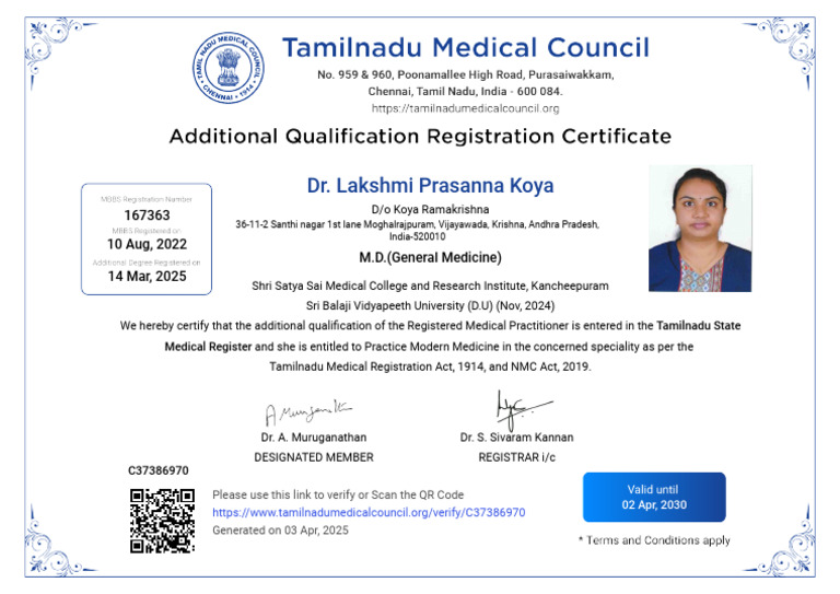 Medical Registration Certificate for Dr. Koya | PDF