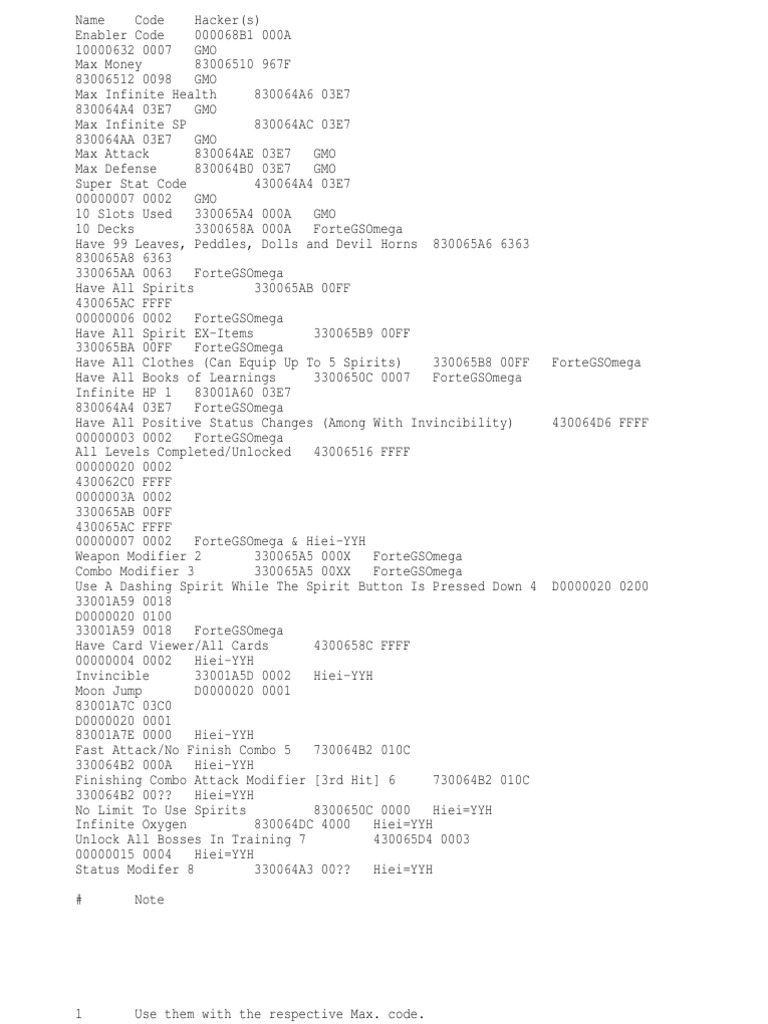 Game Cheat Codes and Modifiers List | PDF | Leisure