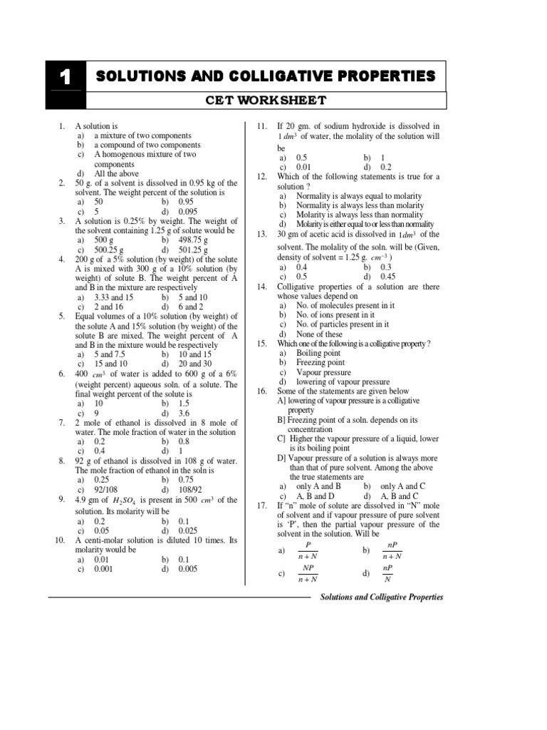 Worksheets Colligative Properties Worksheet 1 solution colligative properties q osmosis osmosis