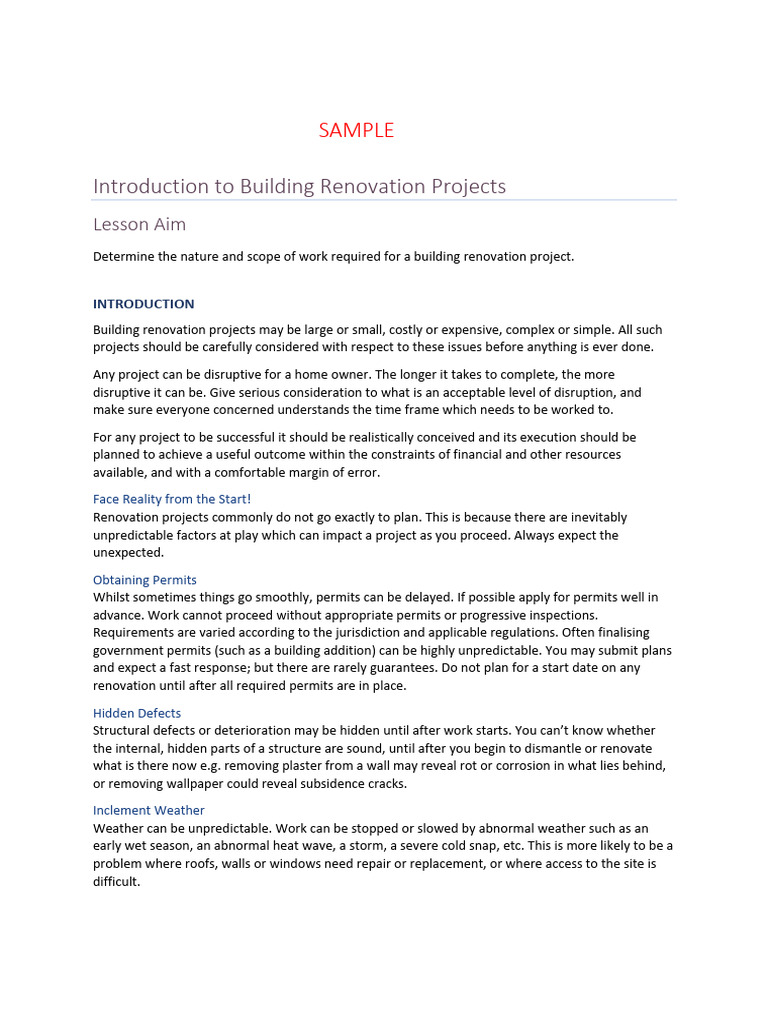 Building Renovation SAMPLE | PDF | Insurance | Renovation
