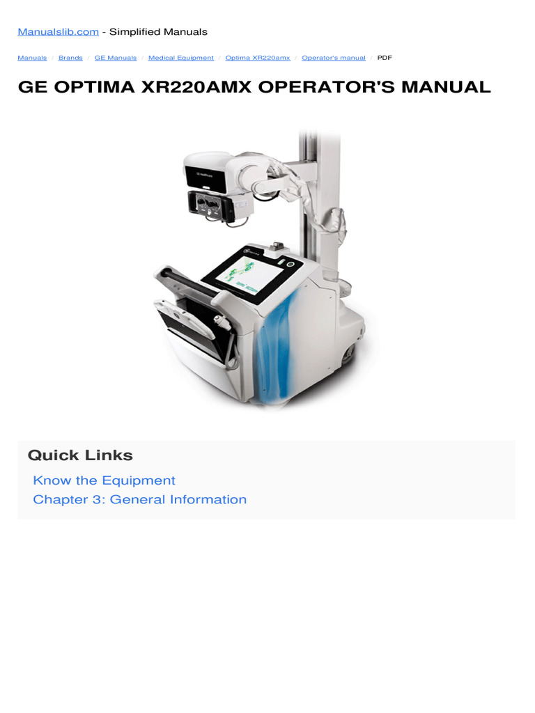 GE Optima XR220AMX Operator Manual | PDF | Radiography | Radiation ...