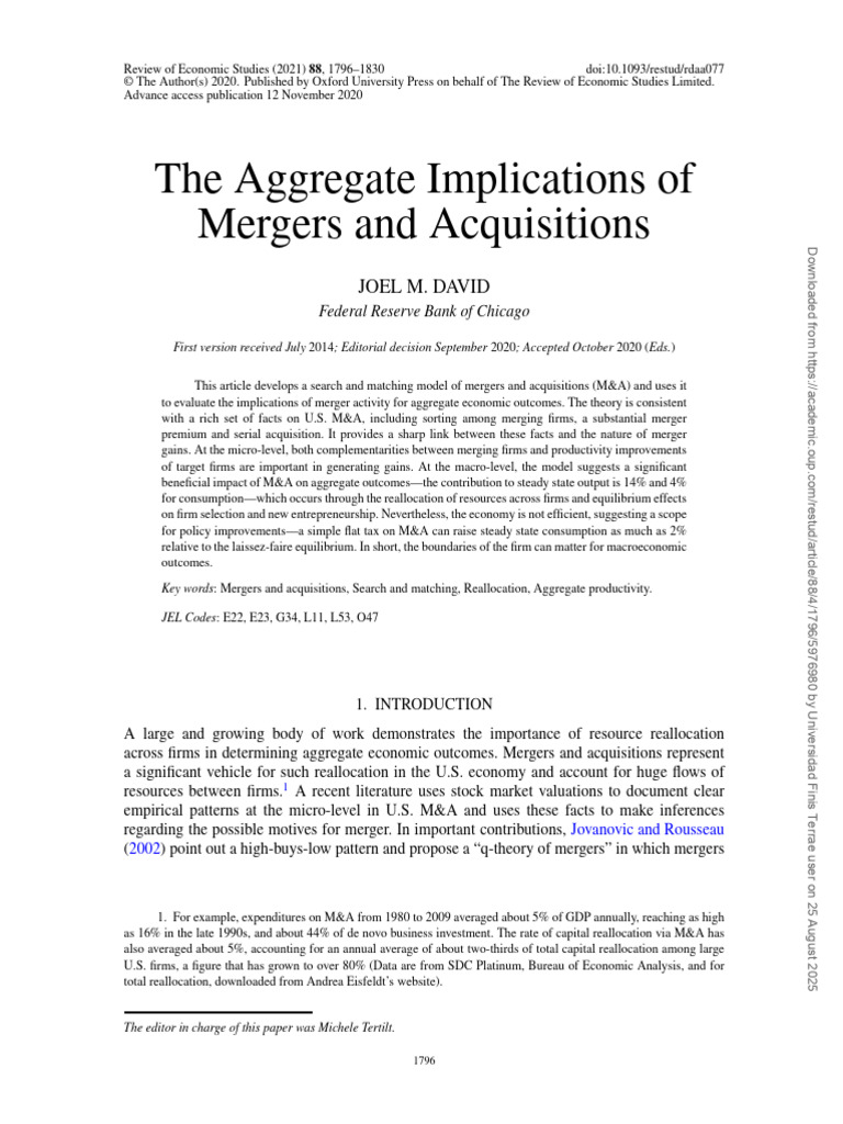 Aggregate Effects of Mergers & Acquisitions | PDF | Mergers And ...