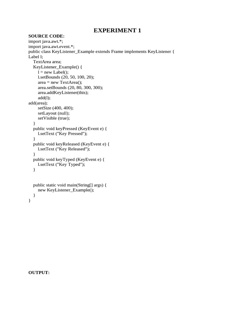 Java KeyListener Example Code | PDF