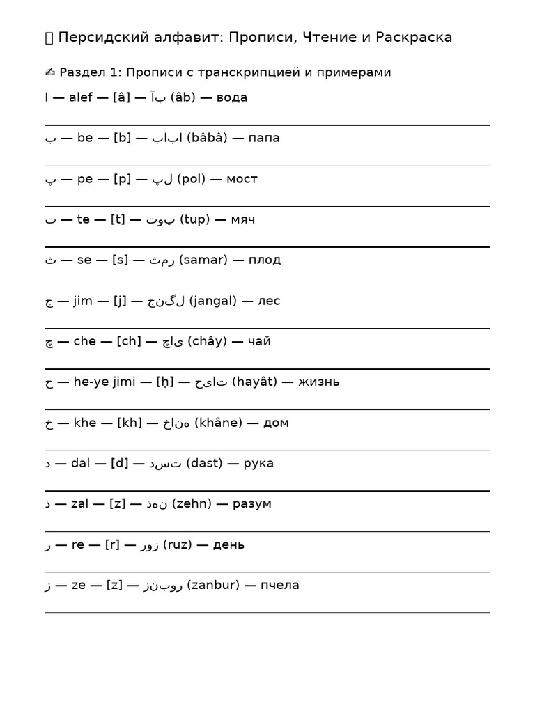 Persian Alphabet Exercises | PDF