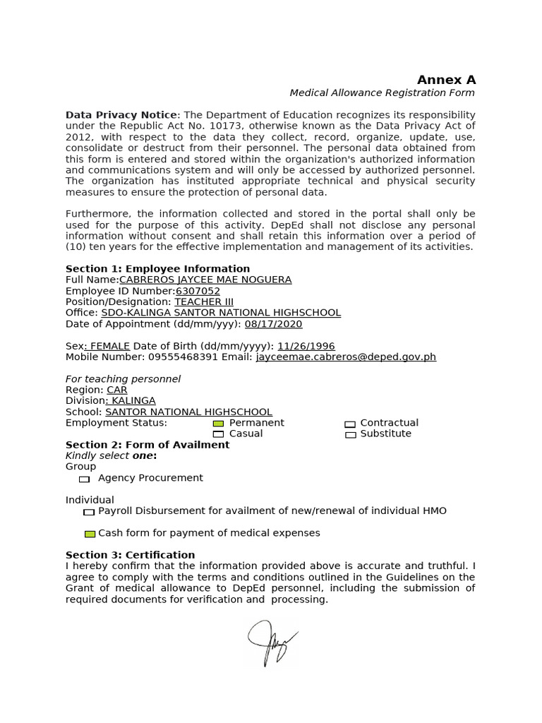 Medical Allowance Registration Form | PDF