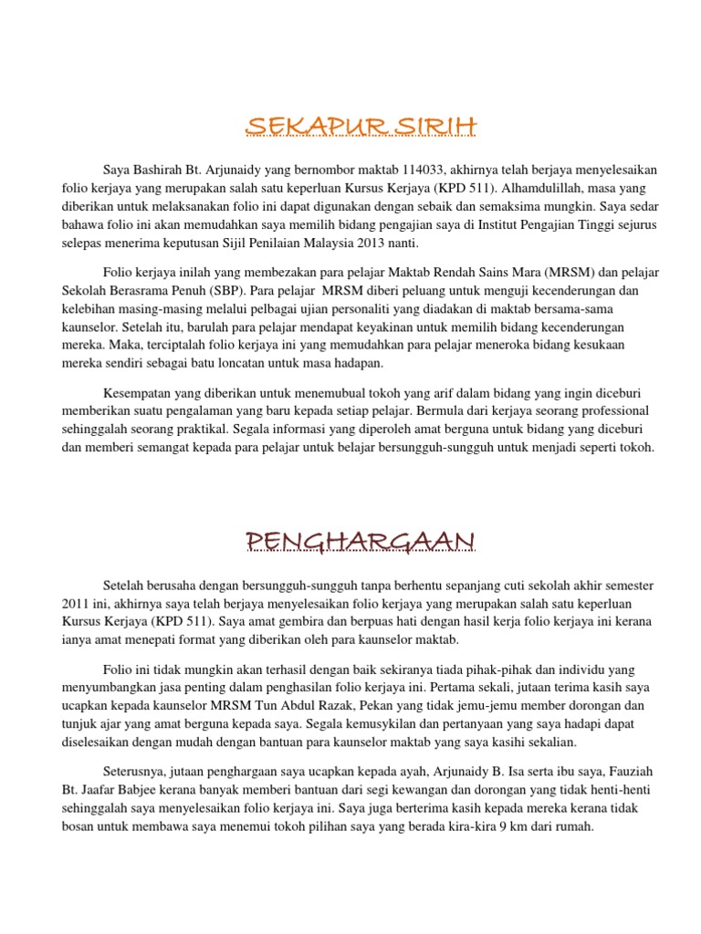Foilo Kerjaya Pdf