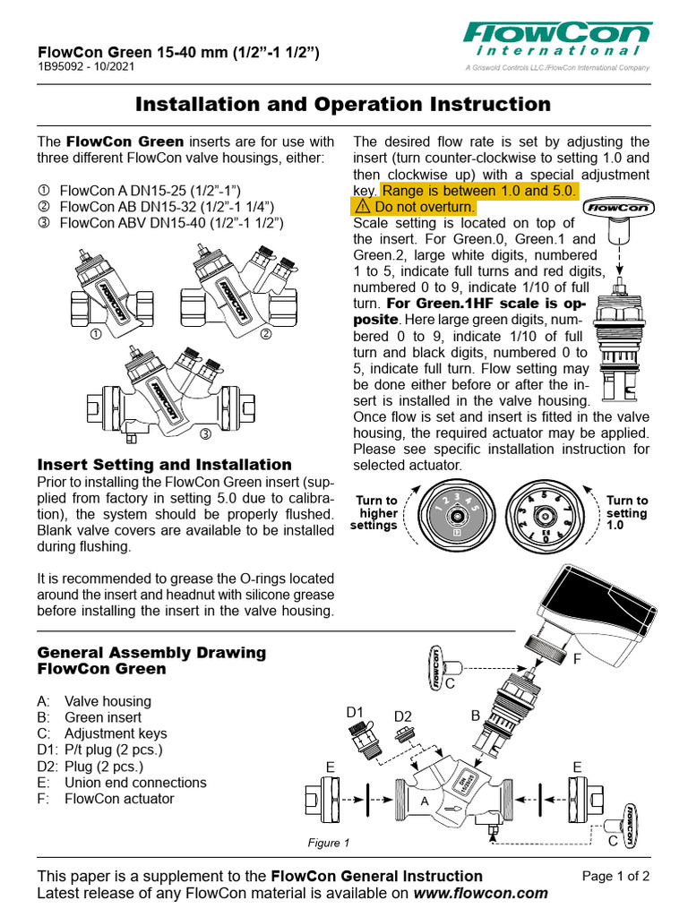 FlowCon Green Insert Installation Guide | PDF | Valve | Equipment