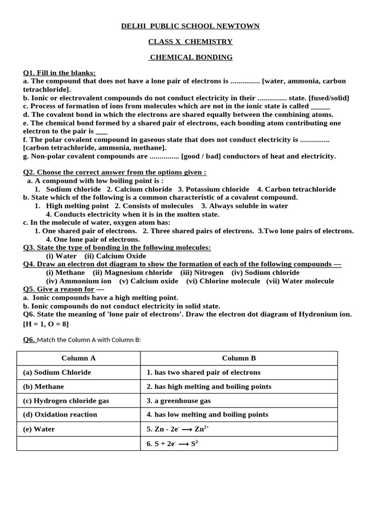 Assignment 3 On Chemical Bonding | PDF | Chemical Compounds | Chemical Bond
