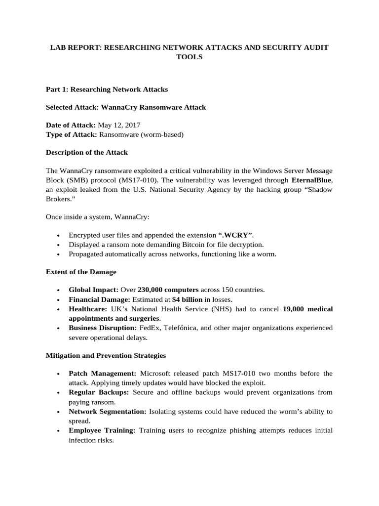 WannaCry Ransomware Analysis & Nessus Tool | PDF | Ransomware | Security