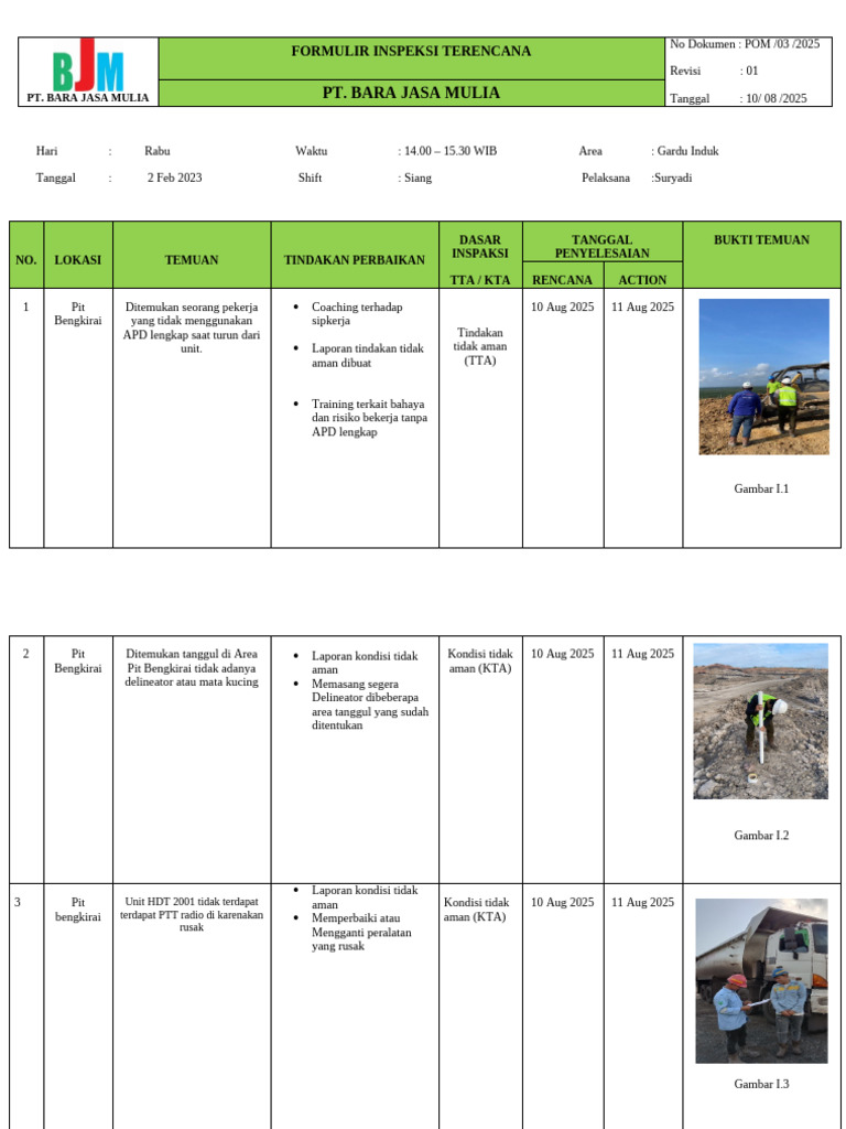 Formulir Inspeksi Keselamatan Kerja | PDF