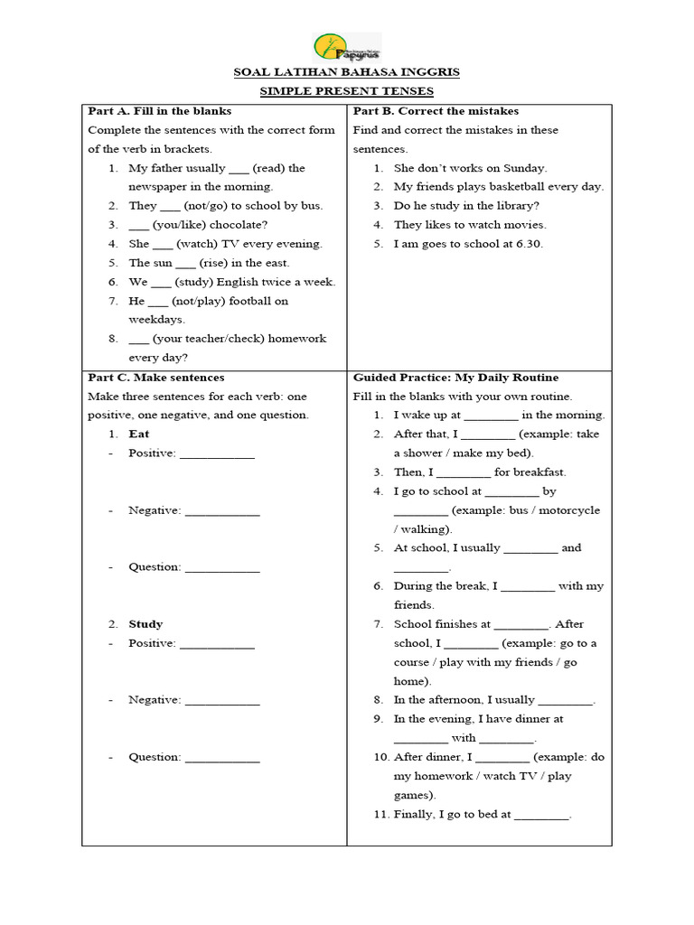 Simple Present Tense Exercises | PDF | Chess Openings | Chess Theory