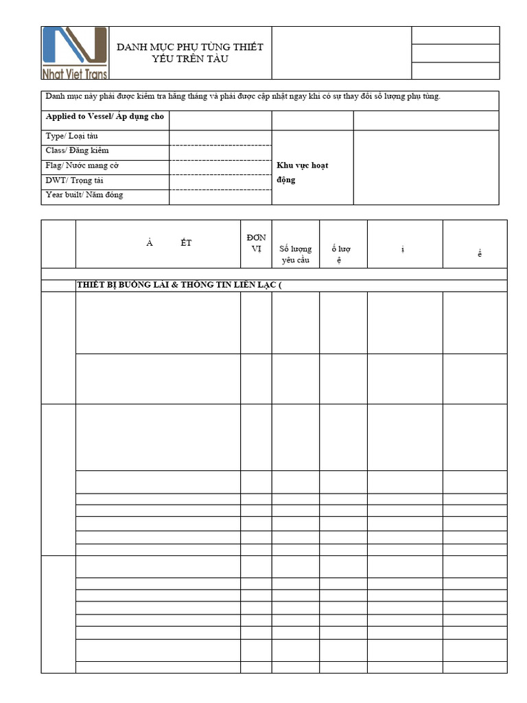 Iri-R10-P04-F03-062024 Critical Spare Part List Onboard | PDF ...