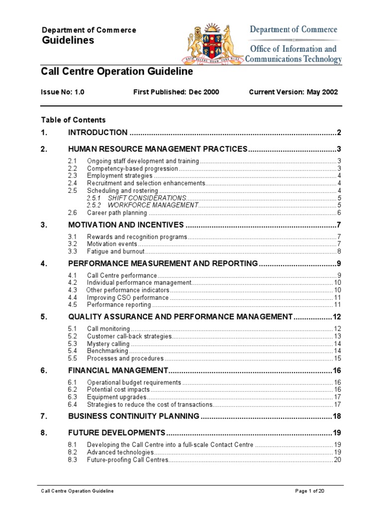Call Centre Operation Guidelines | PDF | Call Centre | Benchmarking