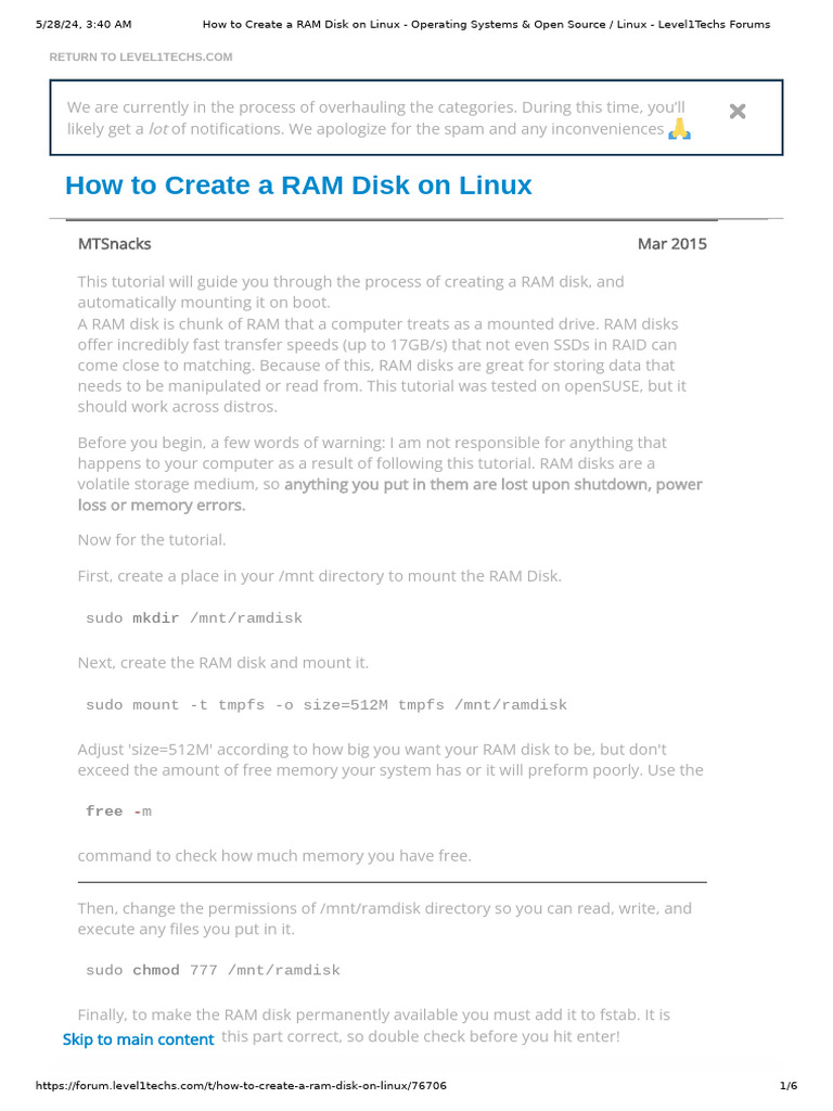 Creating a RAM Disk on Linux | PDF | Random Access Memory | Booting