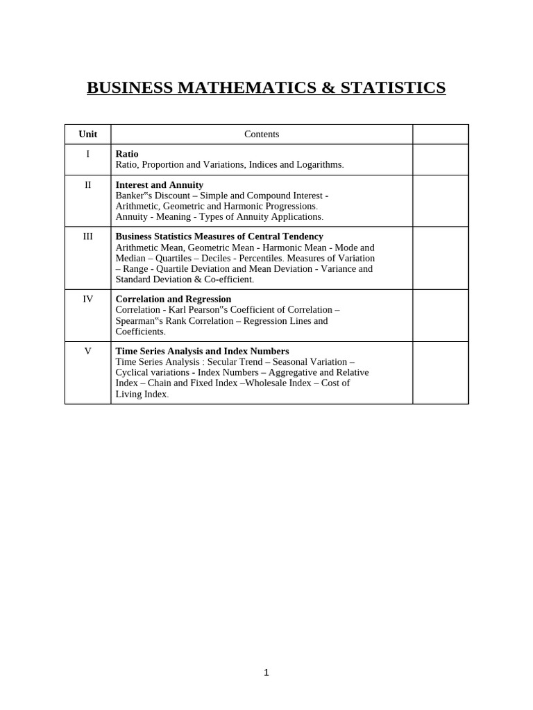 Business Mathematics and Statistics Guide | PDF