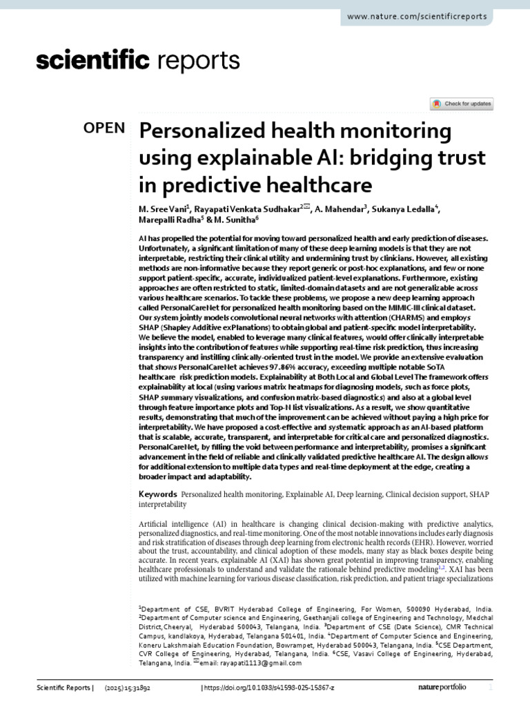 Explainable AI for Personalized Health Monitoring | PDF | Artificial ...