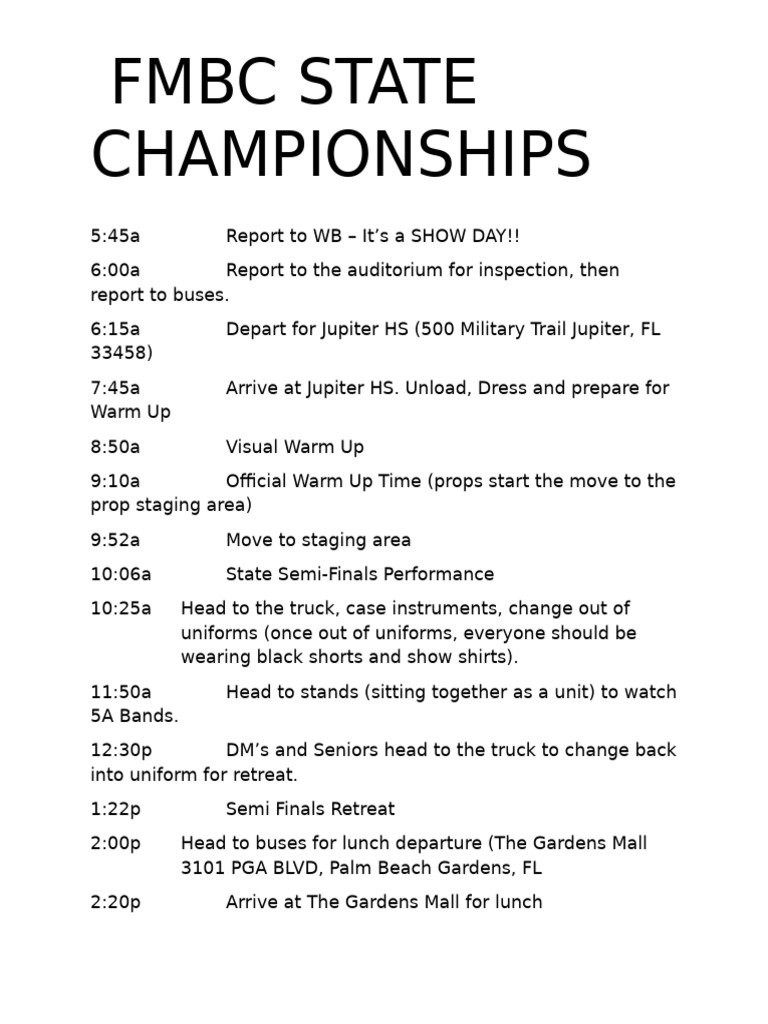 FMBC State Championships Schedule | PDF
