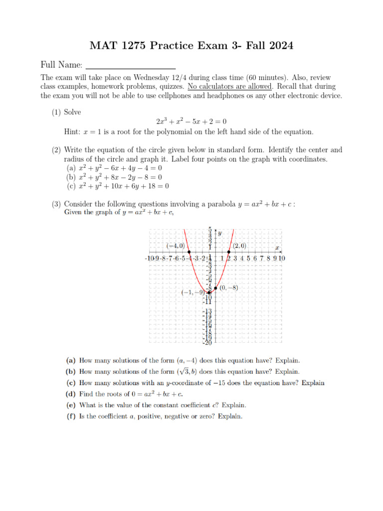 MAT1275 PracticeExam3 | PDF