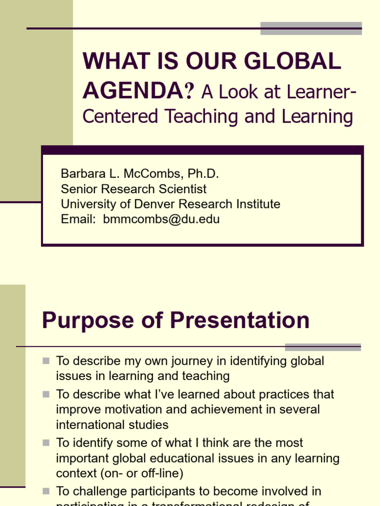 Global Agenda for Learner-Centered Education | PDF | Learning | Teachers