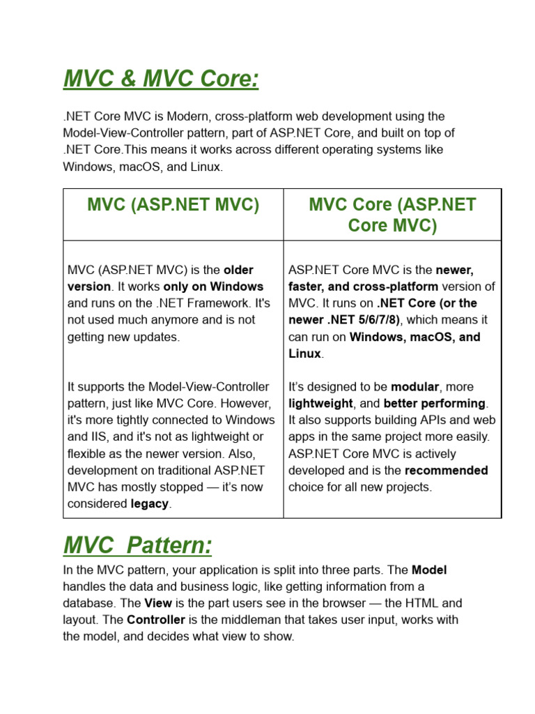 MVC vs MVC Core: Key Differences Explained | PDF | Model–View ...