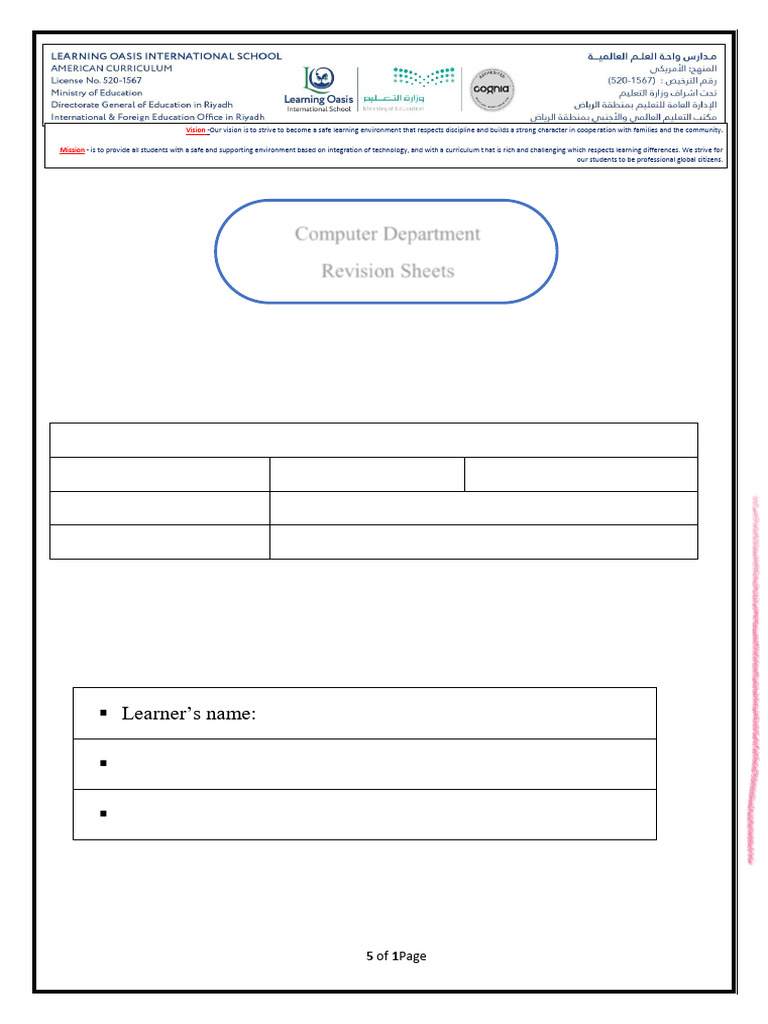 Grade 8 Computer Revision Sheets | PDF | Databases | Table (Database)