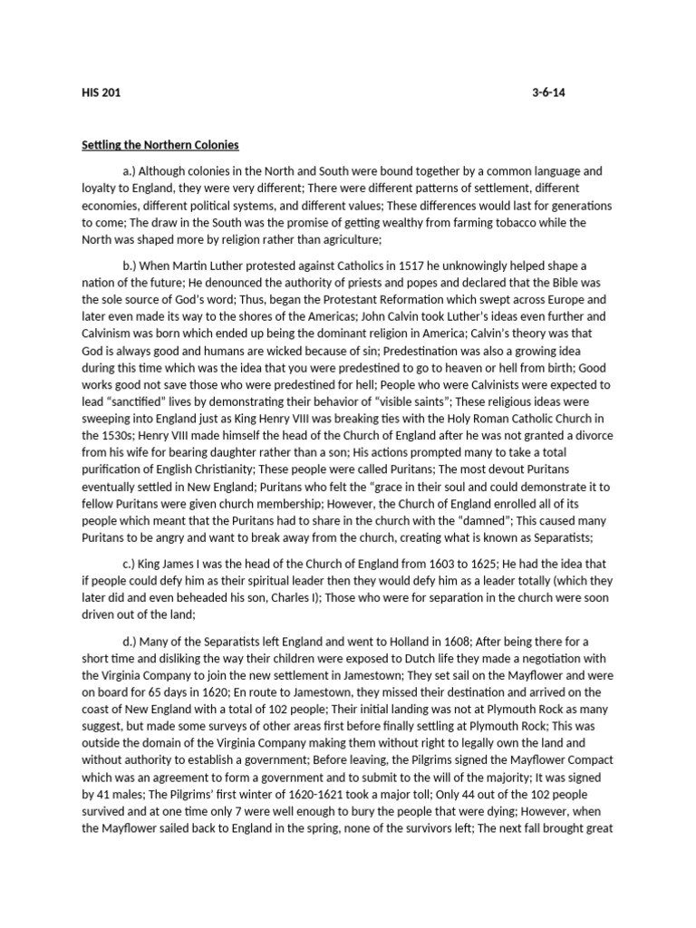 Northern Colonies: Settlement and Beliefs | PDF | Dominion Of New ...