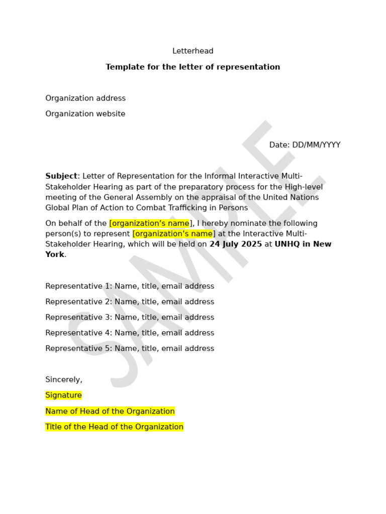 Letterhead for UN Representation Nomination | PDF