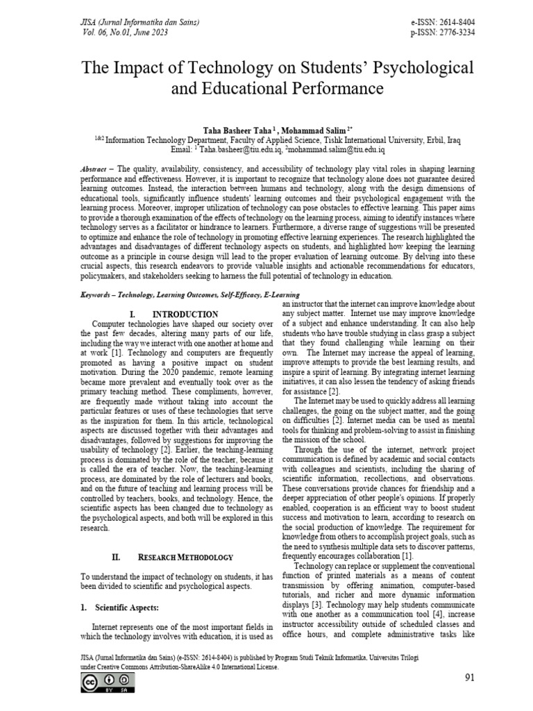 Technology's Impact on Student Learning | PDF | Self Efficacy | Learning