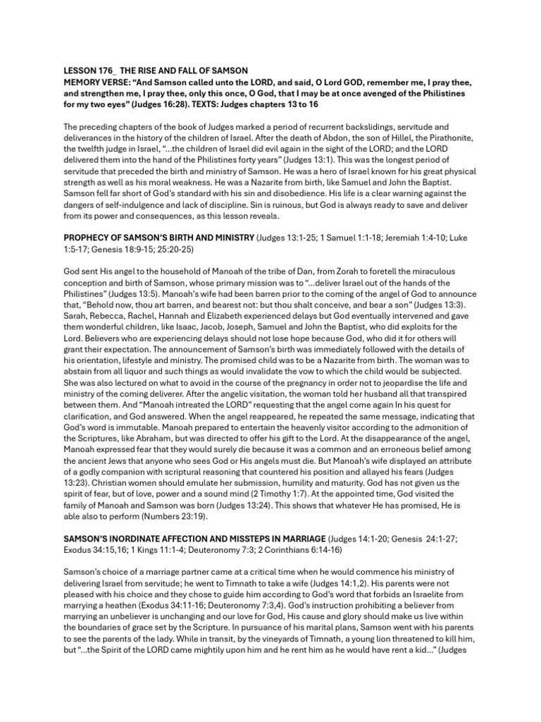 Samson's Strength and Downfall Explained | PDF | Samson | Delilah