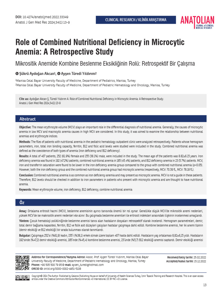 Role of Combined Nutritional Deficiency in Microcytosis | PDF | Anemia ...