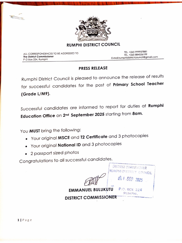 Press Release Rumphi 2025 | PDF