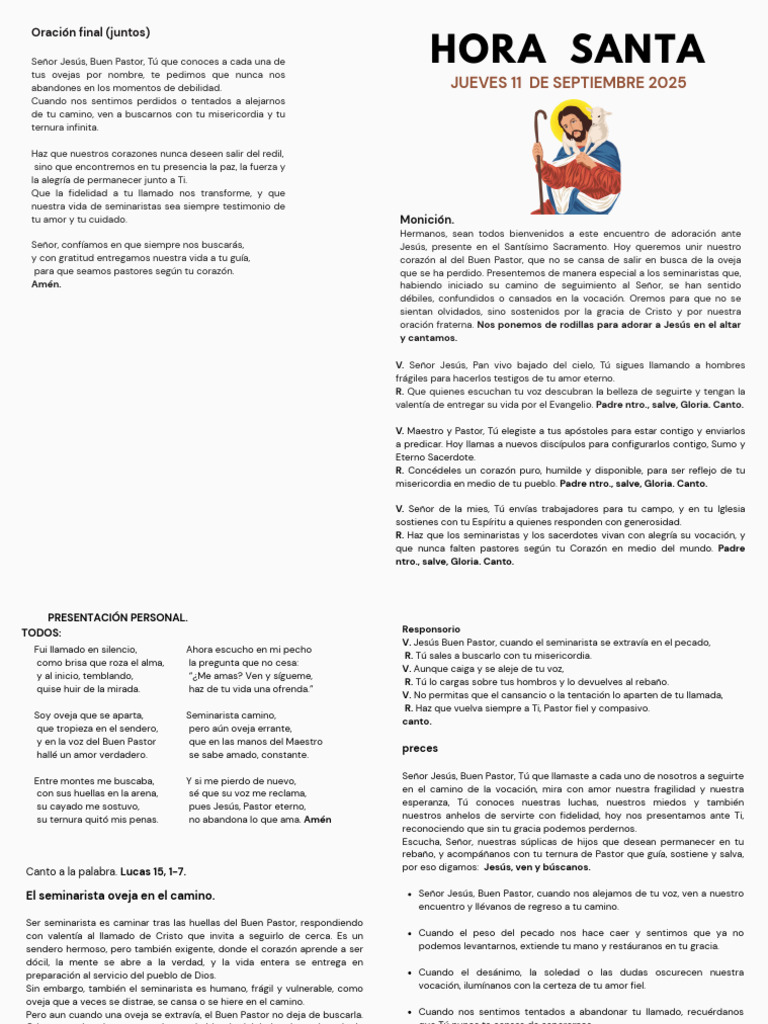Hora Santa por los Seminaristas 2025 | PDF | Jesús | Amor