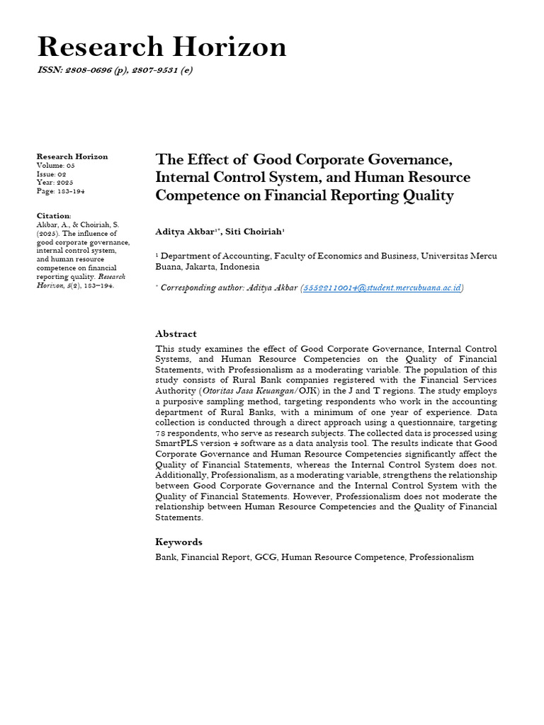 Corporate Governance Impact on Financial Reports | PDF | Internal ...