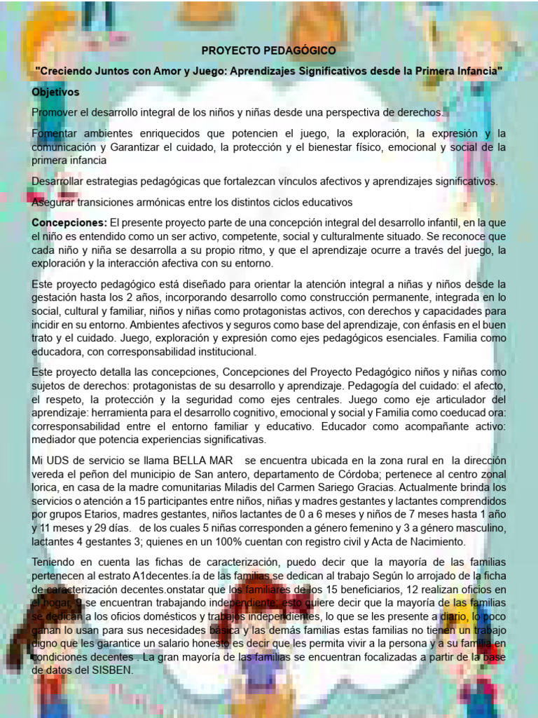 Proyecto Pedagógico para Primera Infancia | PDF | Educación de la ...