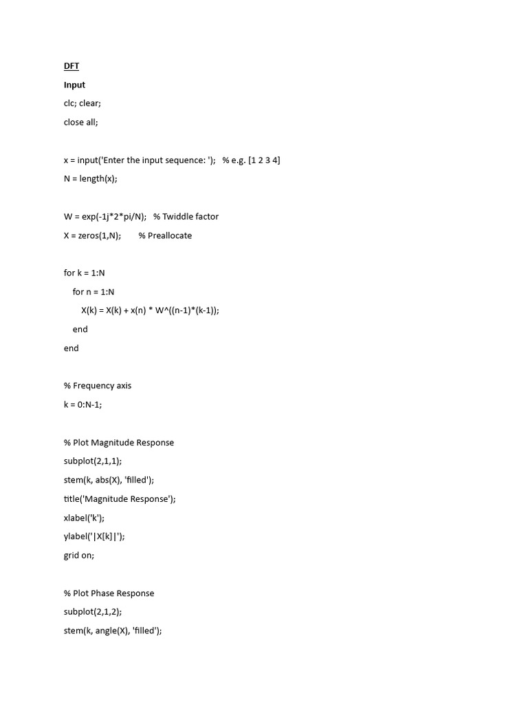 DFT and IDFT MATLAB Implementation | PDF
