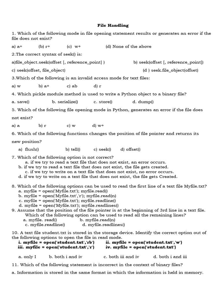 Python File Handling Quiz Questions | PDF | Parameter (Computer ...