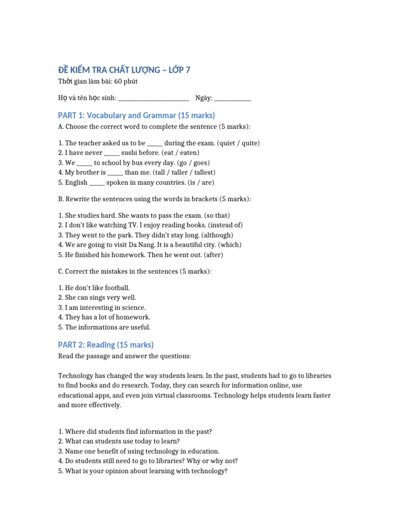 Cambridge Global English 7 Test 2 | PDF