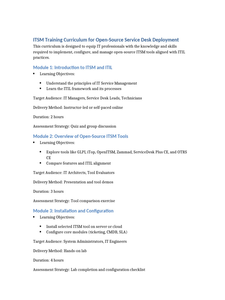 ITSM Open-Source Tools Training Guide | PDF