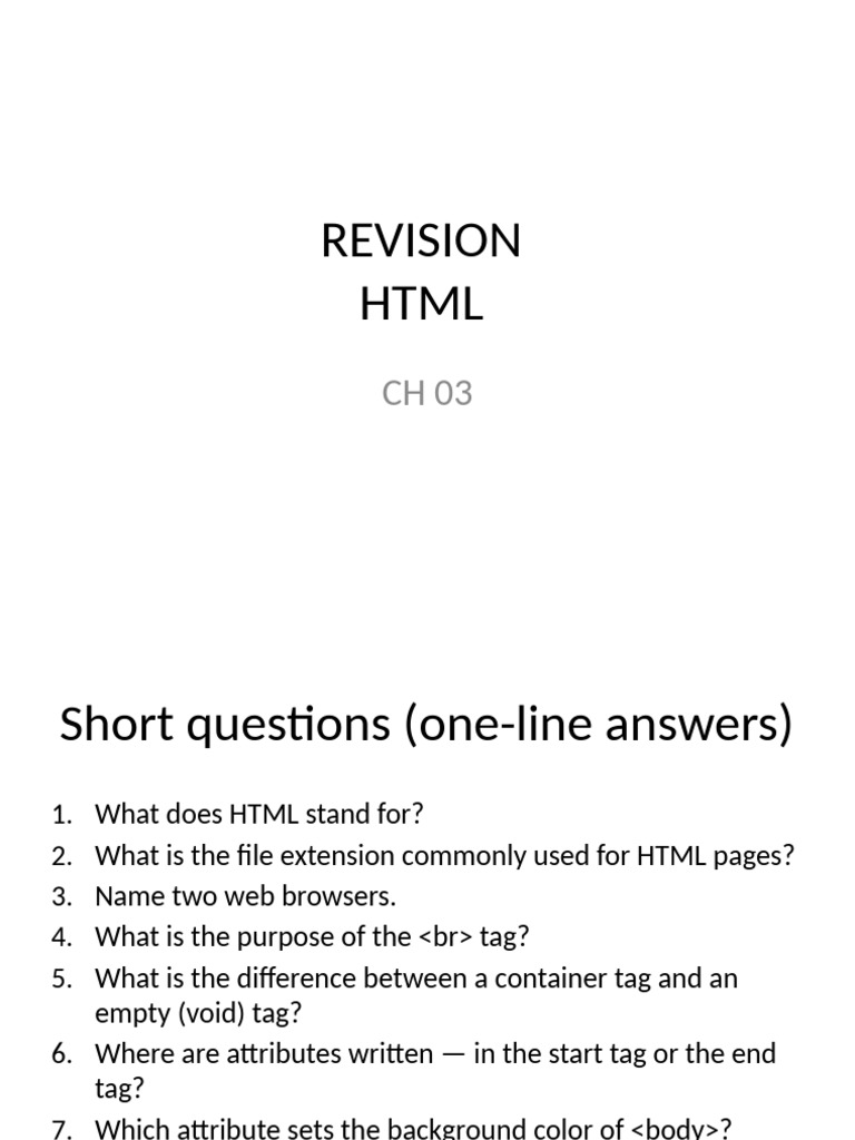 HTML Revision Questions and Tasks | PDF