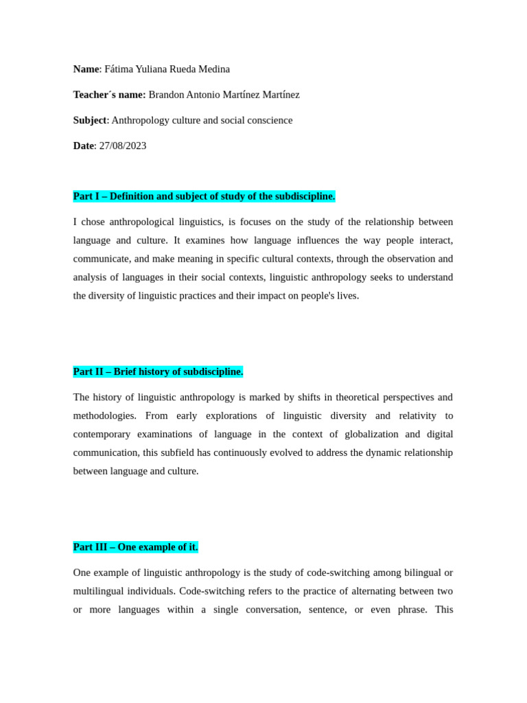 Anthropology Culture and Social Conscience - Activity 1 | PDF