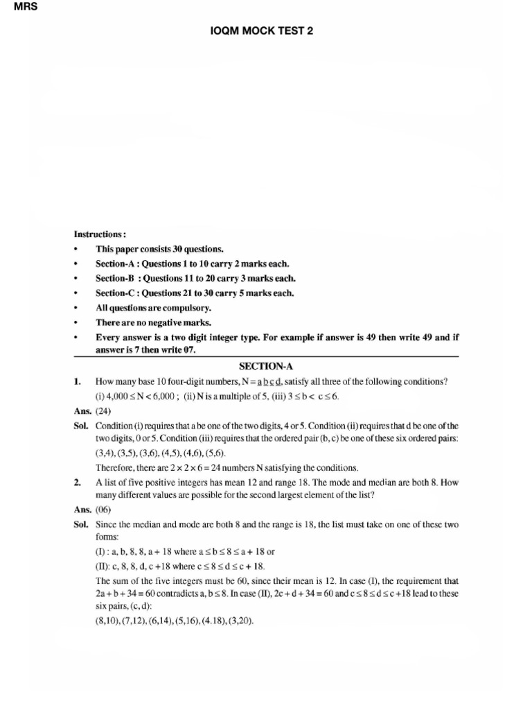 Ioqm Mock Test - 2 | PDF